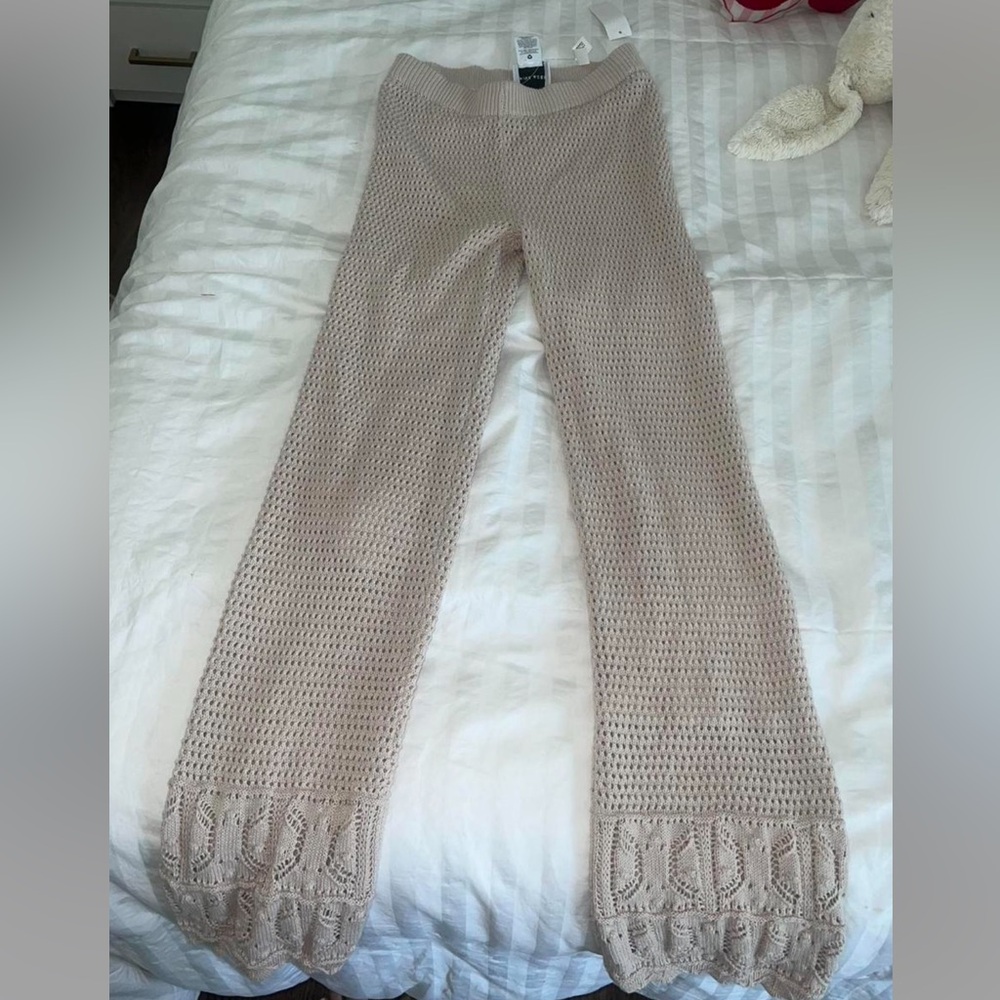 Pink Rose White Crochet Knit Pants